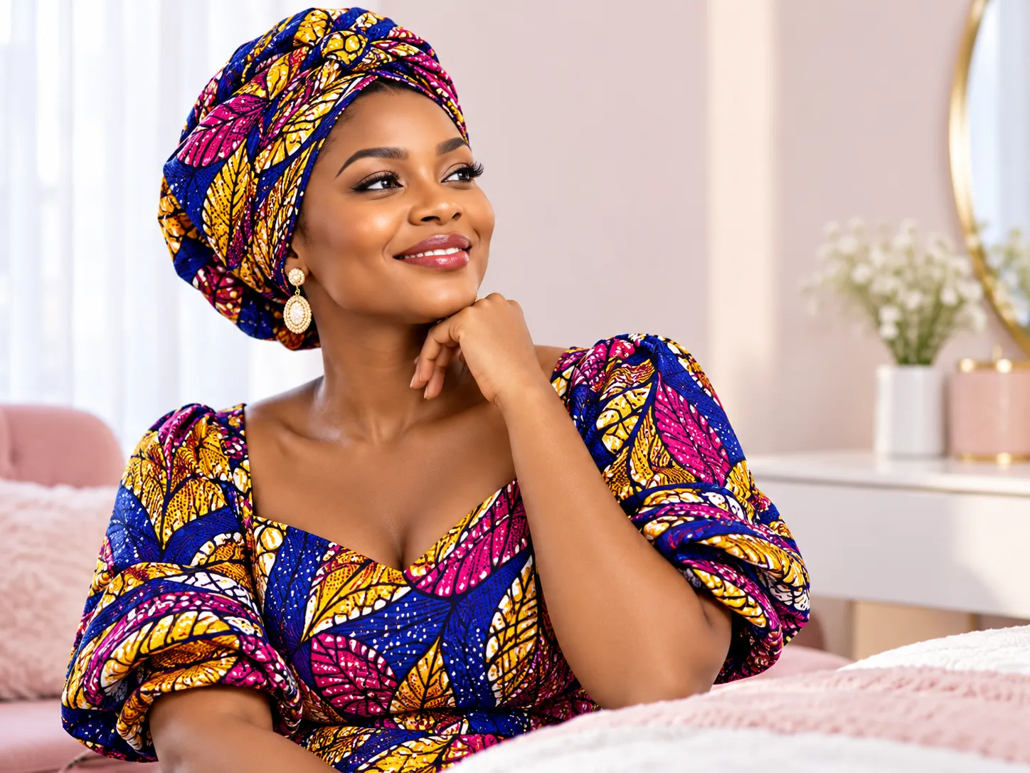 Confident Ghanaian woman in elegant African clothing